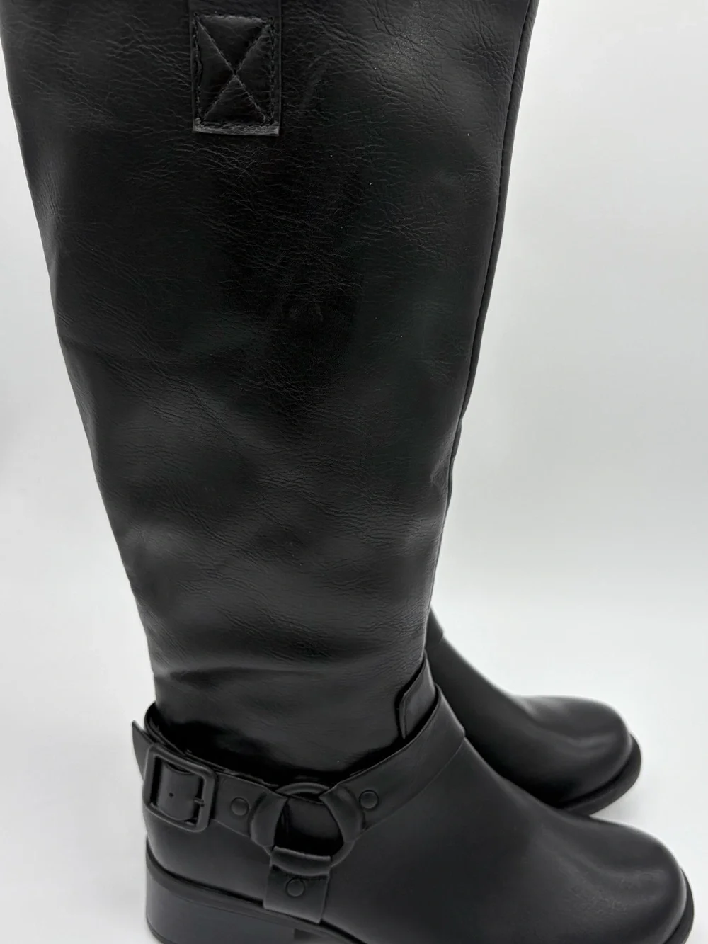 boc Black Knee-High Leather Riding Boots with Buckle Detail